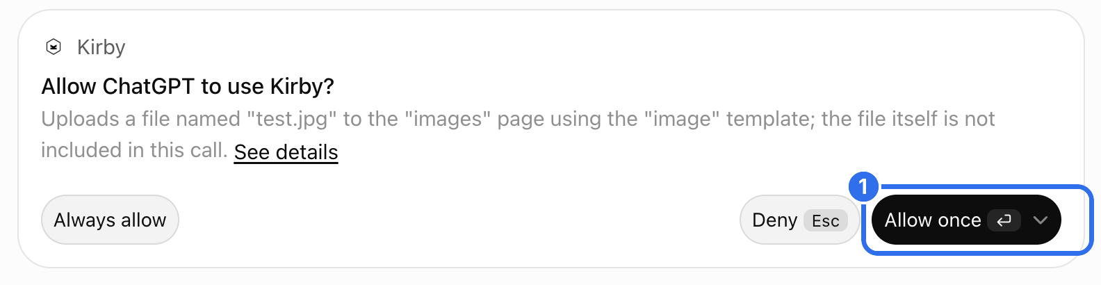 ChatGPT asks for approval before it uses the upload tool