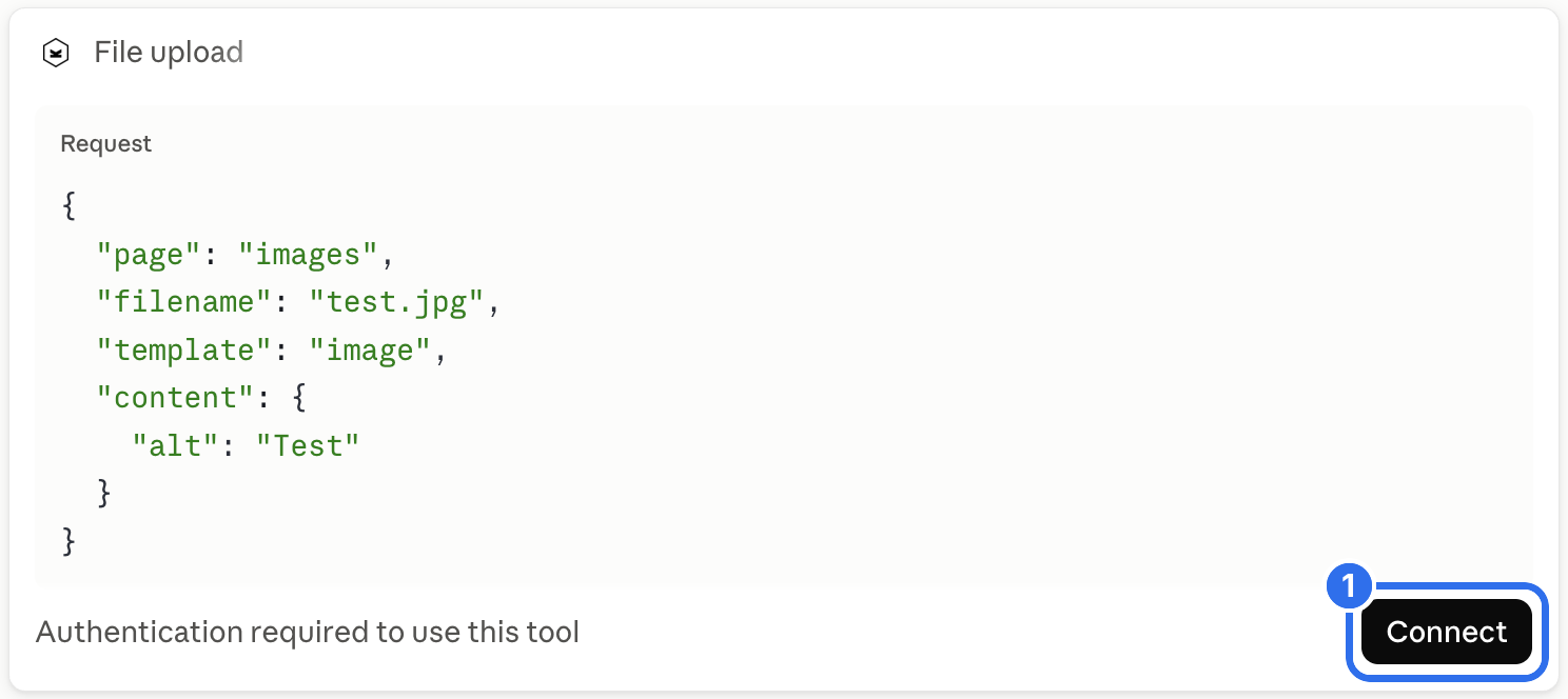Claude shows that the tool needs a new authorization, with a Connect button
