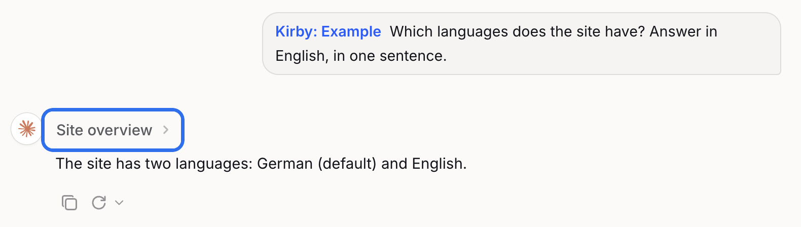 A Langdock chat that asks for the languages of the Kirby site