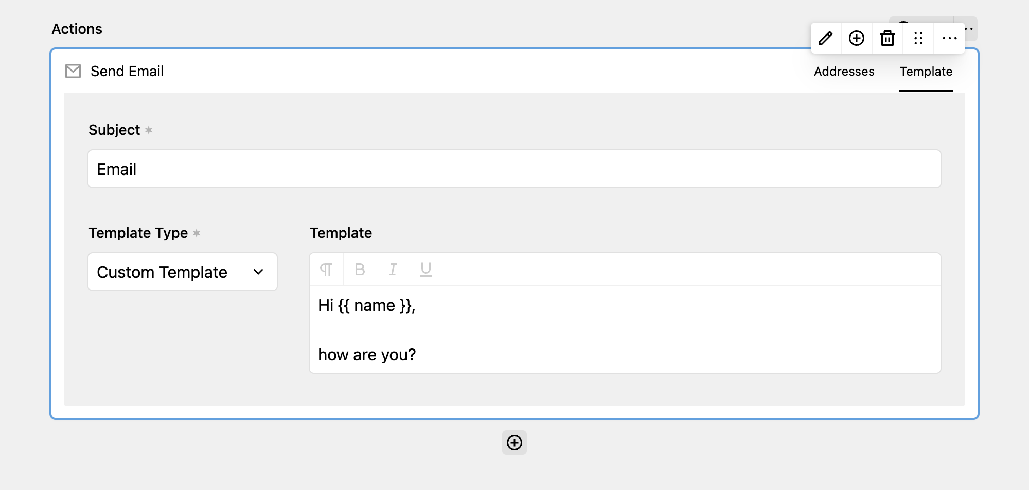 Email action configuration