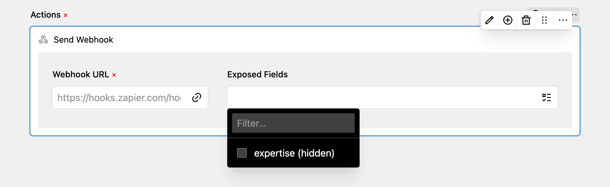 Webhook action configuration